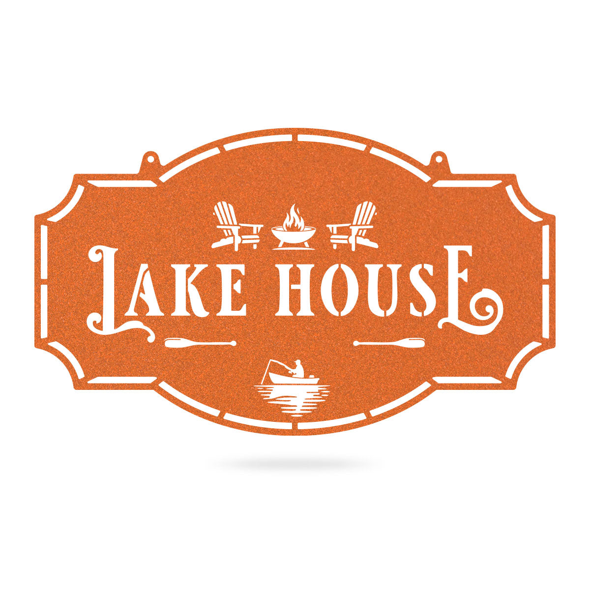 Lake House Monogram - Custom Cabin & Lake House Decor Fishing / 14" × 24" / Rust - RealSteel Center