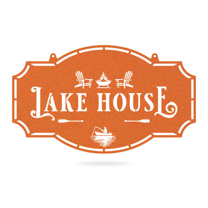Lake House Monogram - Custom Cabin & Lake House Decor Fishing / 14" × 24" / Rust - RealSteel Center