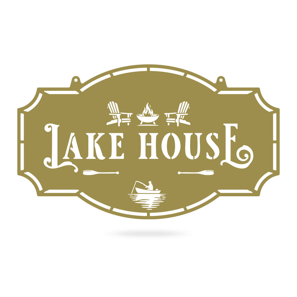 Lake House Monogram - Custom Cabin & Lake House Decor Fishing / 14" × 24" / Gold - RealSteel Center