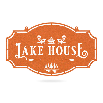 Lake House Monogram - Custom Cabin & Lake House Decor Forest and Lake / 14" × 24" / Rust - RealSteel Center