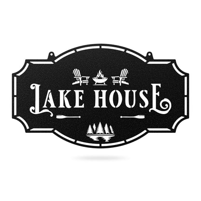 Lake House Monogram - Custom Cabin & Lake House Decor Forest and Lake / 14" × 24" / Black - RealSteel Center