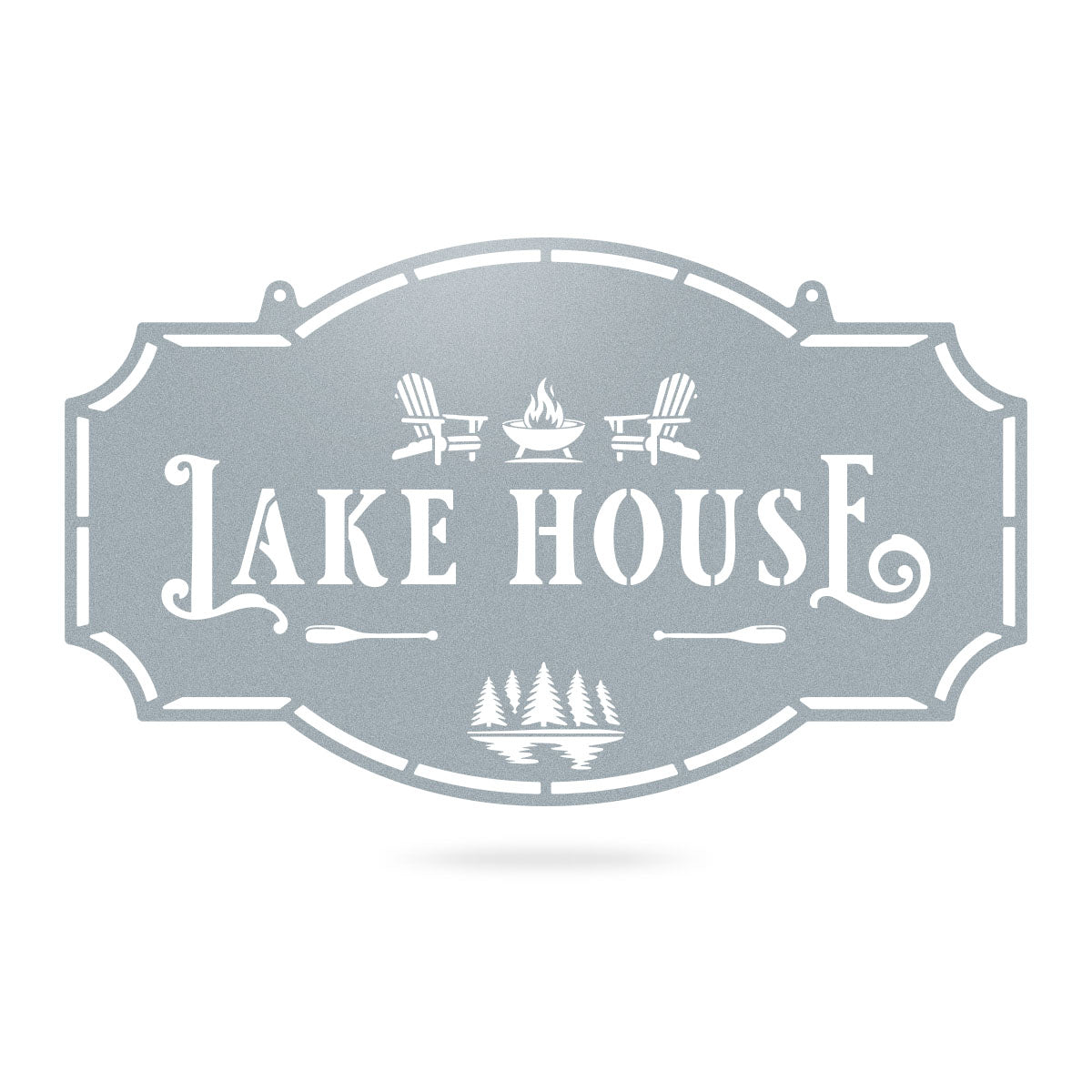Lake House Monogram - Custom Cabin & Lake House Decor Forest and Lake / 14" × 24" / Textured Silver - RealSteel Center