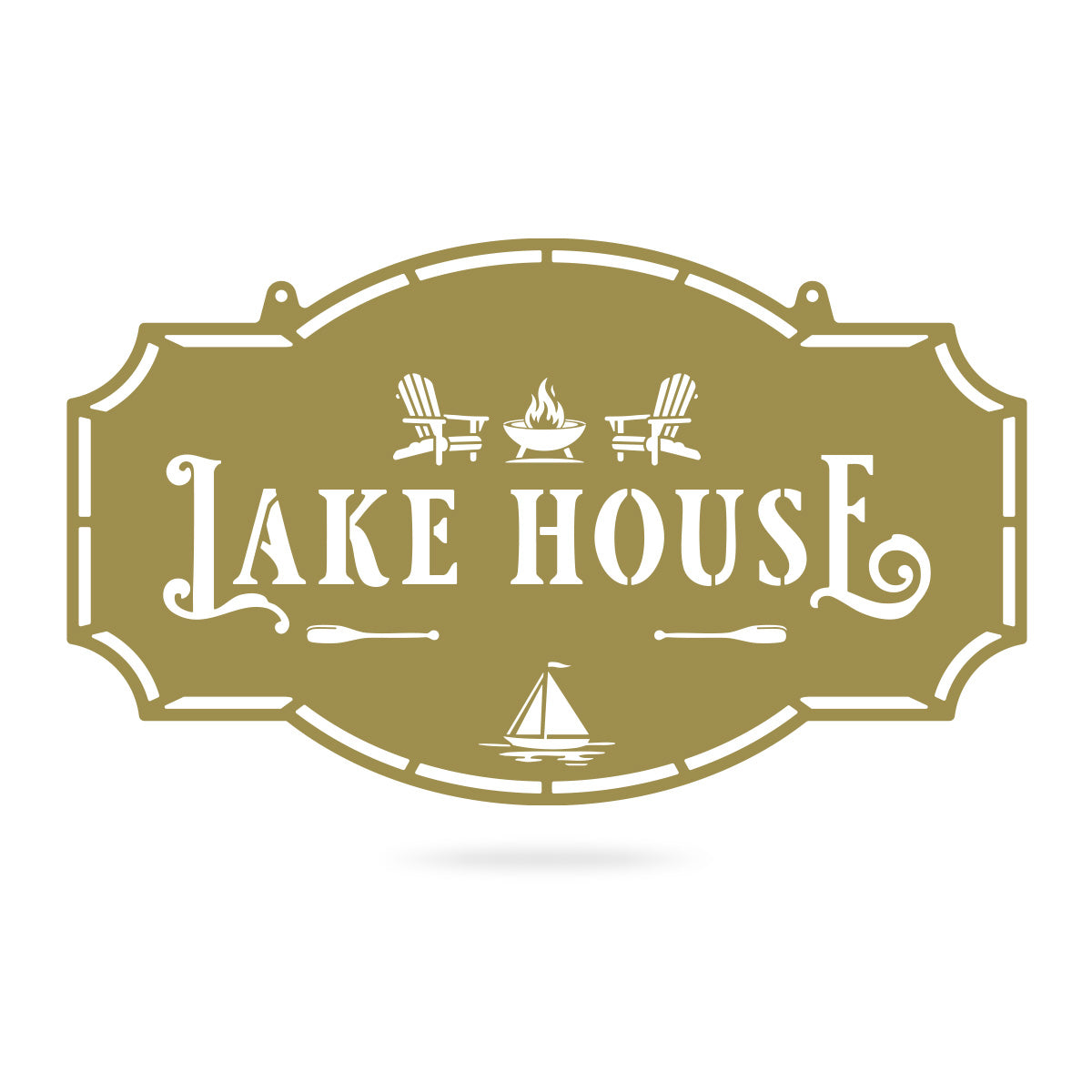 Lake House Monogram - Custom Cabin & Lake House Decor Sailboat / 14" × 24" / Gold - RealSteel Center