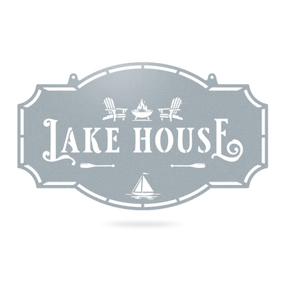Lake House Monogram - Custom Cabin & Lake House Decor Sailboat / 14" × 24" / Textured Silver - RealSteel Center