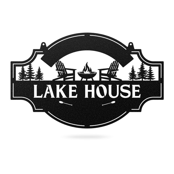 Lake House 3 Line Monogram - Custom Cabin & Lake House Decor 15" × 24" / Black - RealSteel Center