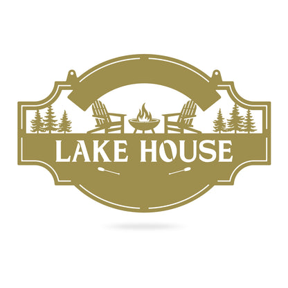 Lake House 3 Line Monogram - Custom Cabin & Lake House Decor 15" × 24" / Gold - RealSteel Center