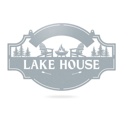 Lake House 3 Line Monogram - Custom Cabin & Lake House Decor 15" × 24" / Textured Silver - RealSteel Center