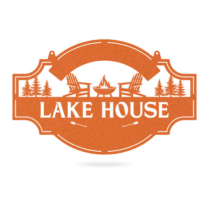 Lake House 3 Line Monogram - Custom Cabin & Lake House Decor 15" × 24" / Rust - RealSteel Center