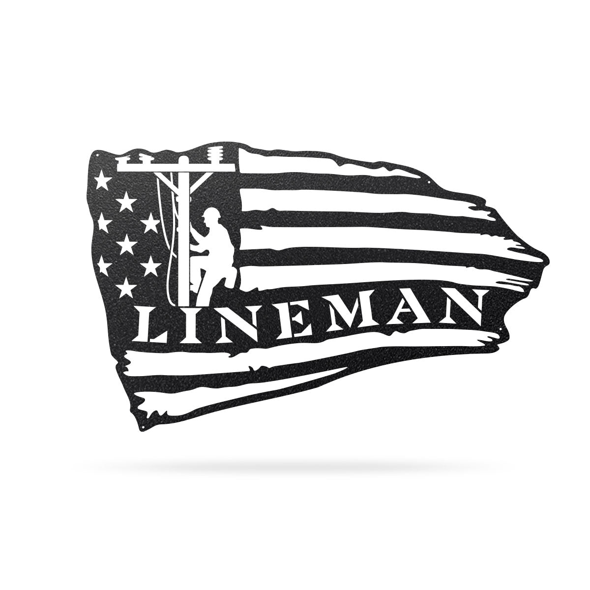 Lineman American Flag Steel Wall Art 11"x18" / Black - RealSteel Center