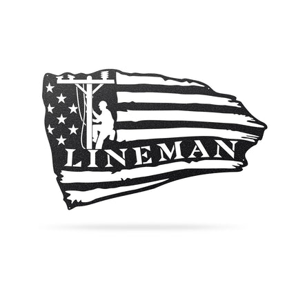 Lineman American Flag Steel Wall Art 11"x18" / Black - RealSteel Center