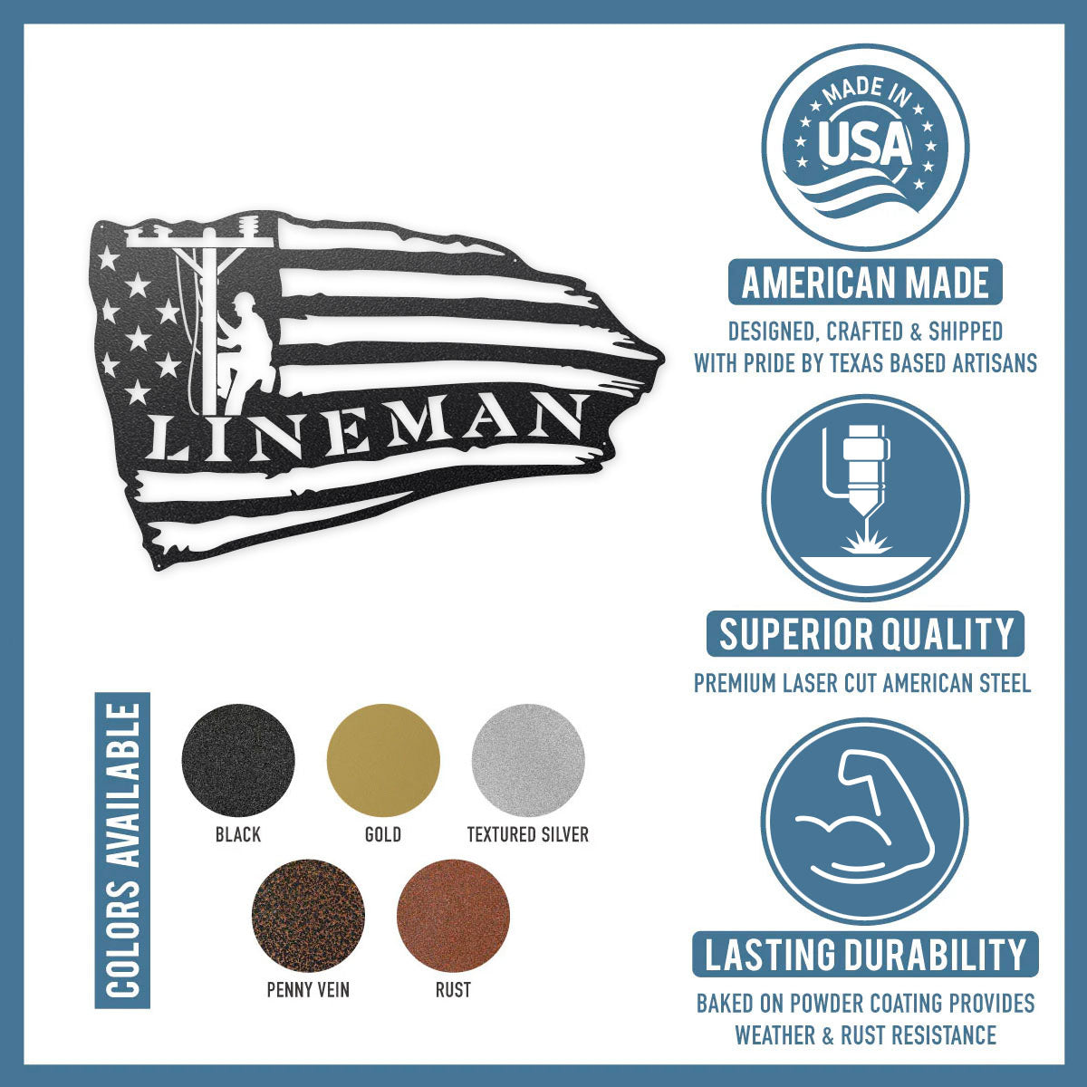 Lineman American Flag Steel Wall Art - RealSteel Center