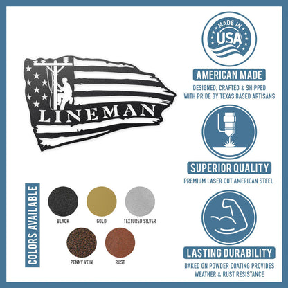 Lineman American Flag Steel Wall Art - RealSteel Center
