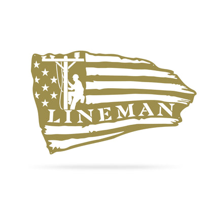 Lineman American Flag Steel Wall Art 11"x18" / Gold - RealSteel Center