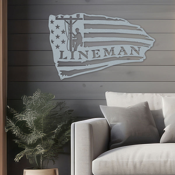 Lineman American Flag Steel Wall Art - RealSteel Center