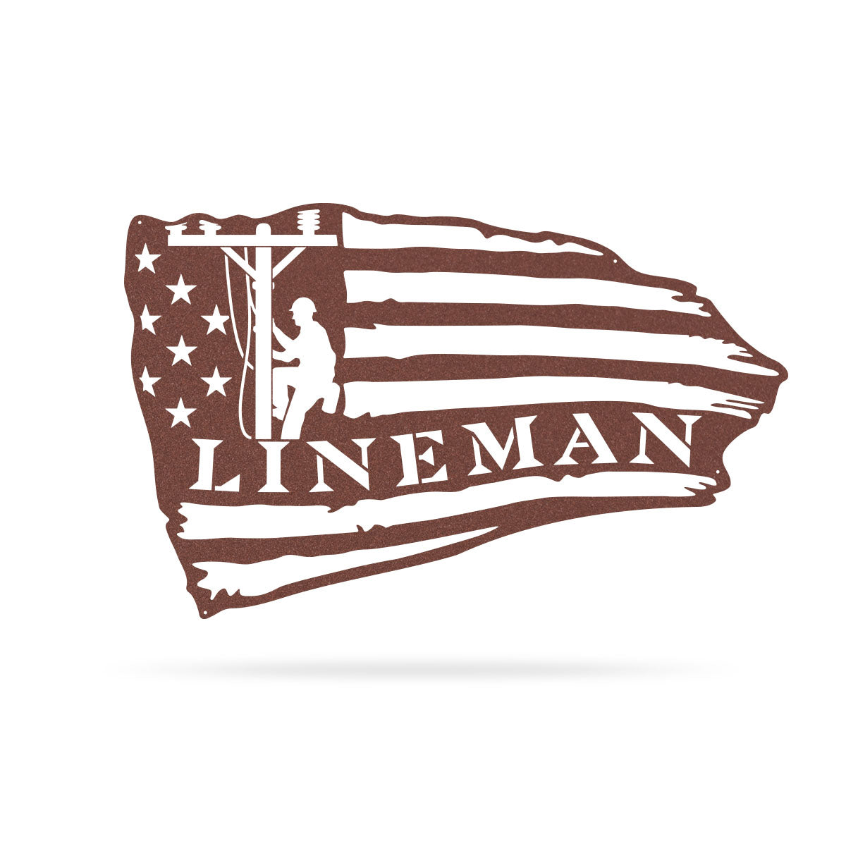 Lineman American Flag Steel Wall Art 11"x18" / Rust - RealSteel Center