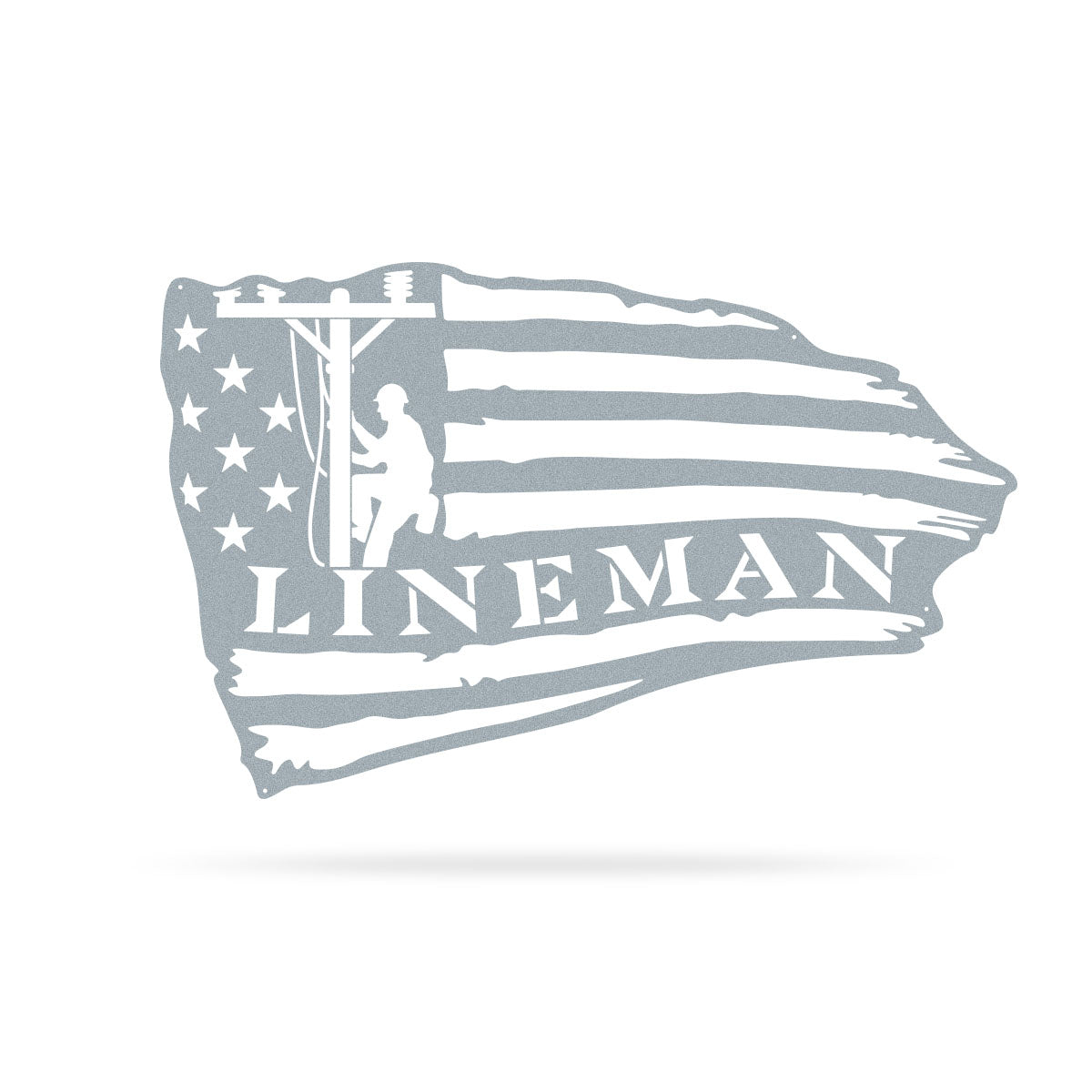 Lineman American Flag Steel Wall Art 11"x18" / Textured Silver - RealSteel Center