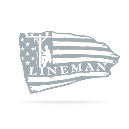 Lineman American Flag Steel Wall Art 11"x18" / Textured Silver - RealSteel Center
