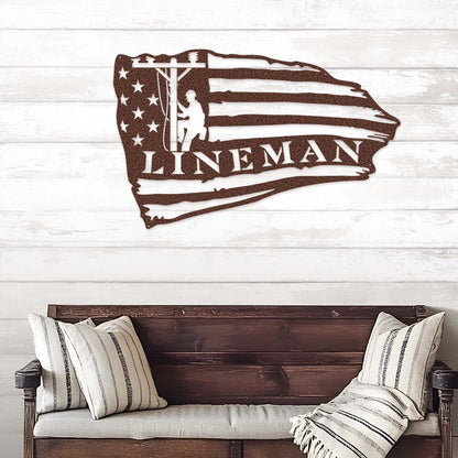 Lineman American Flag Steel Wall Art - RealSteel Center