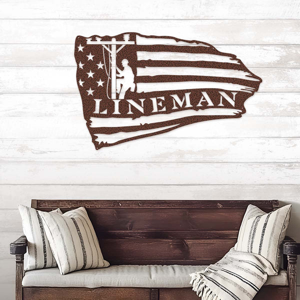 Lineman American Flag Steel Wall Art - RealSteel Center