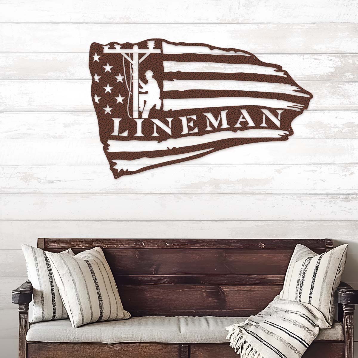 Lineman American Flag Steel Wall Art - RealSteel Center
