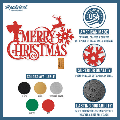 Merry Christmas Santa and Reindeer Steel Sign  - RealSteel Center