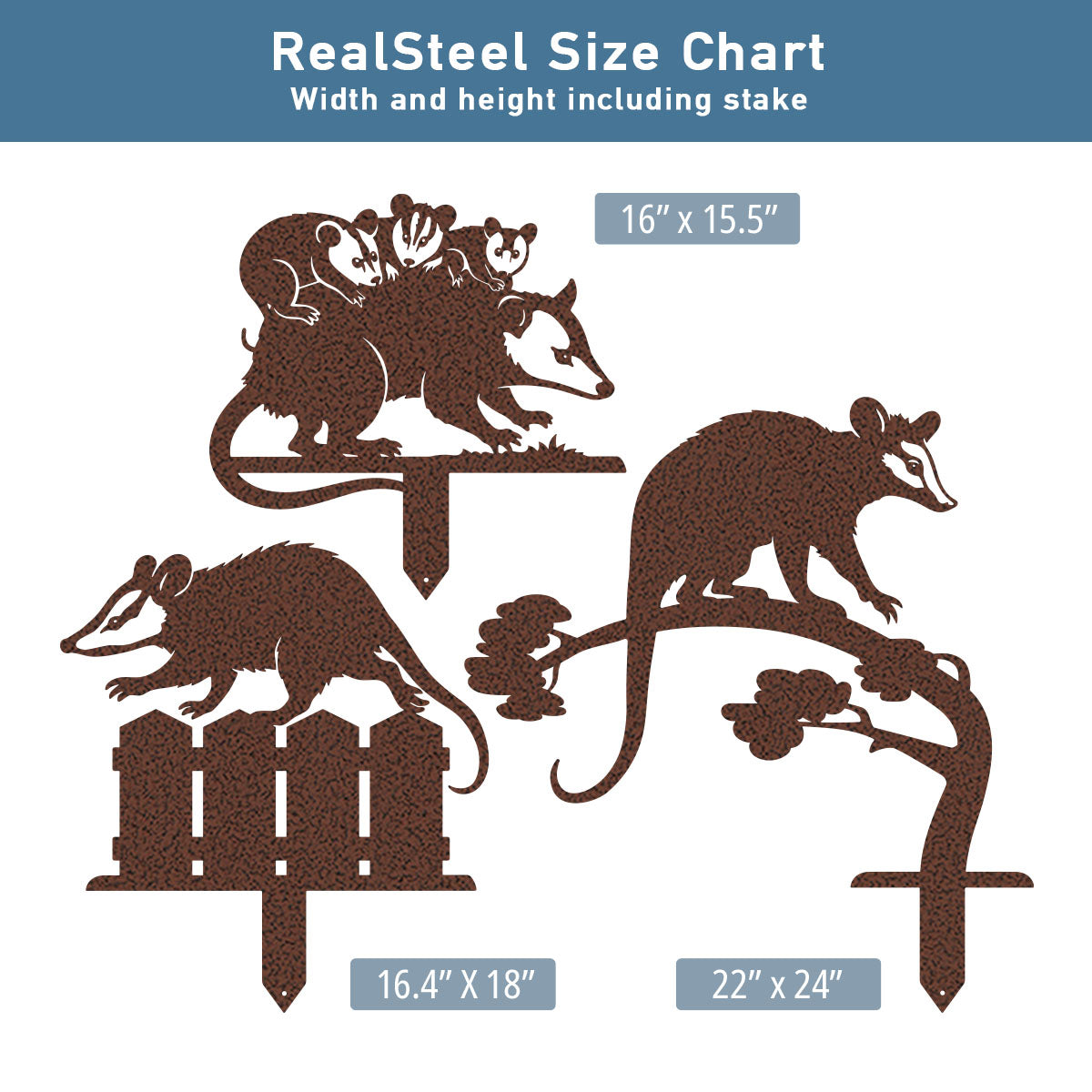 Garden Art - Opossums Garden Stake Set Black - RealSteel Center
