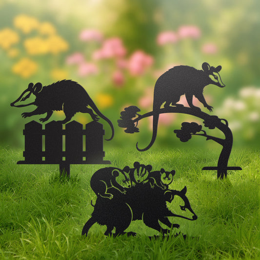 Garden Art - Opossums Garden Stake Set Black - RealSteel Center