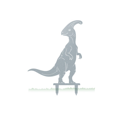 Dinosaur Garden Yard Stakes Parasaurolophus – 18.5" x 25.4" / Textured Silver - RealSteel Center