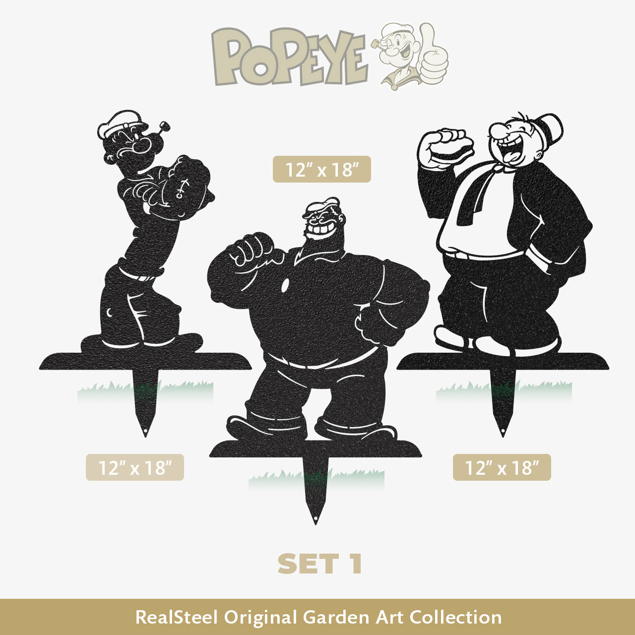 Garden Art -Popeye Stake-Set 1 Assorted / Black - RealSteel Center