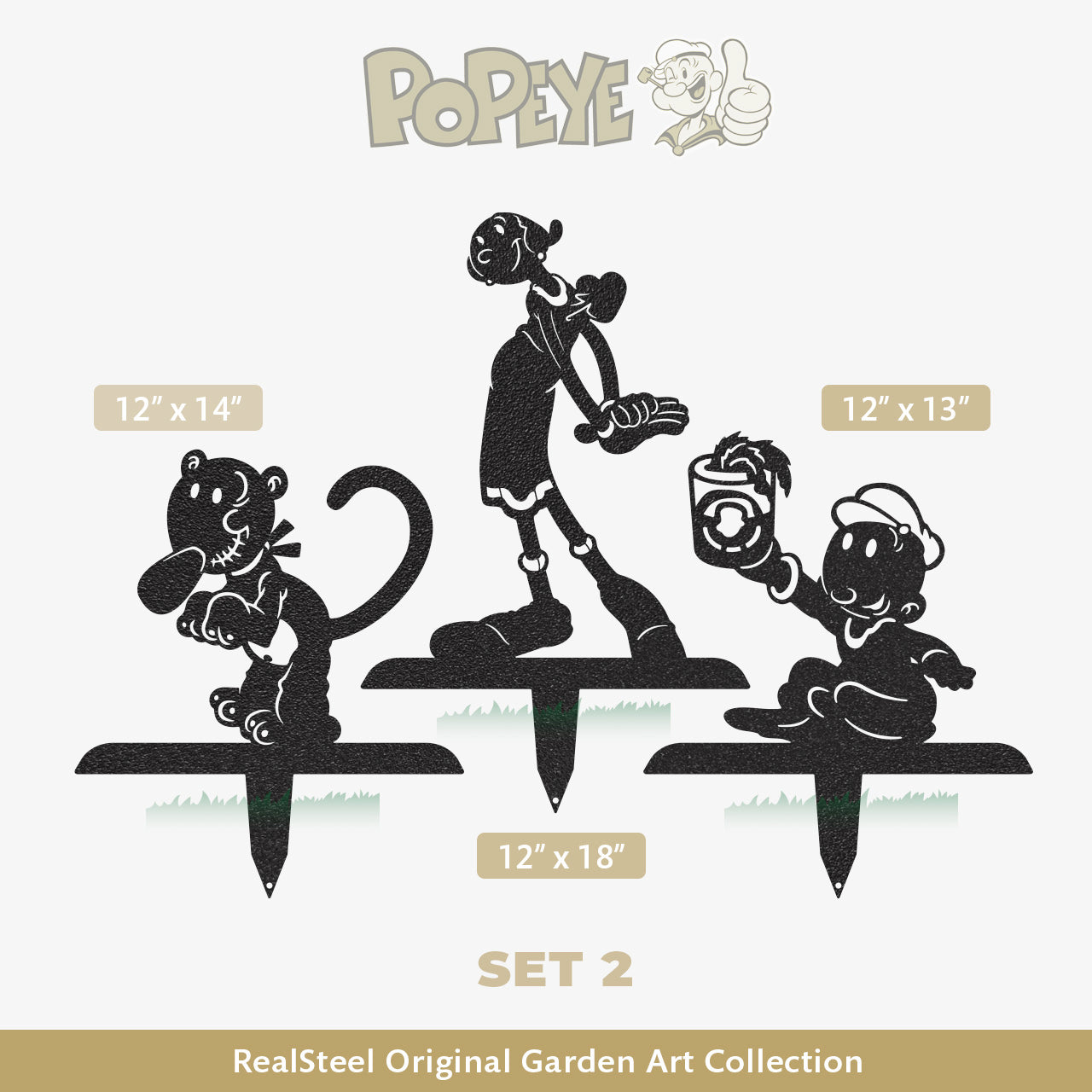 Garden Art -Popeye Stake-Set 2 Assorted / Black - RealSteel Center