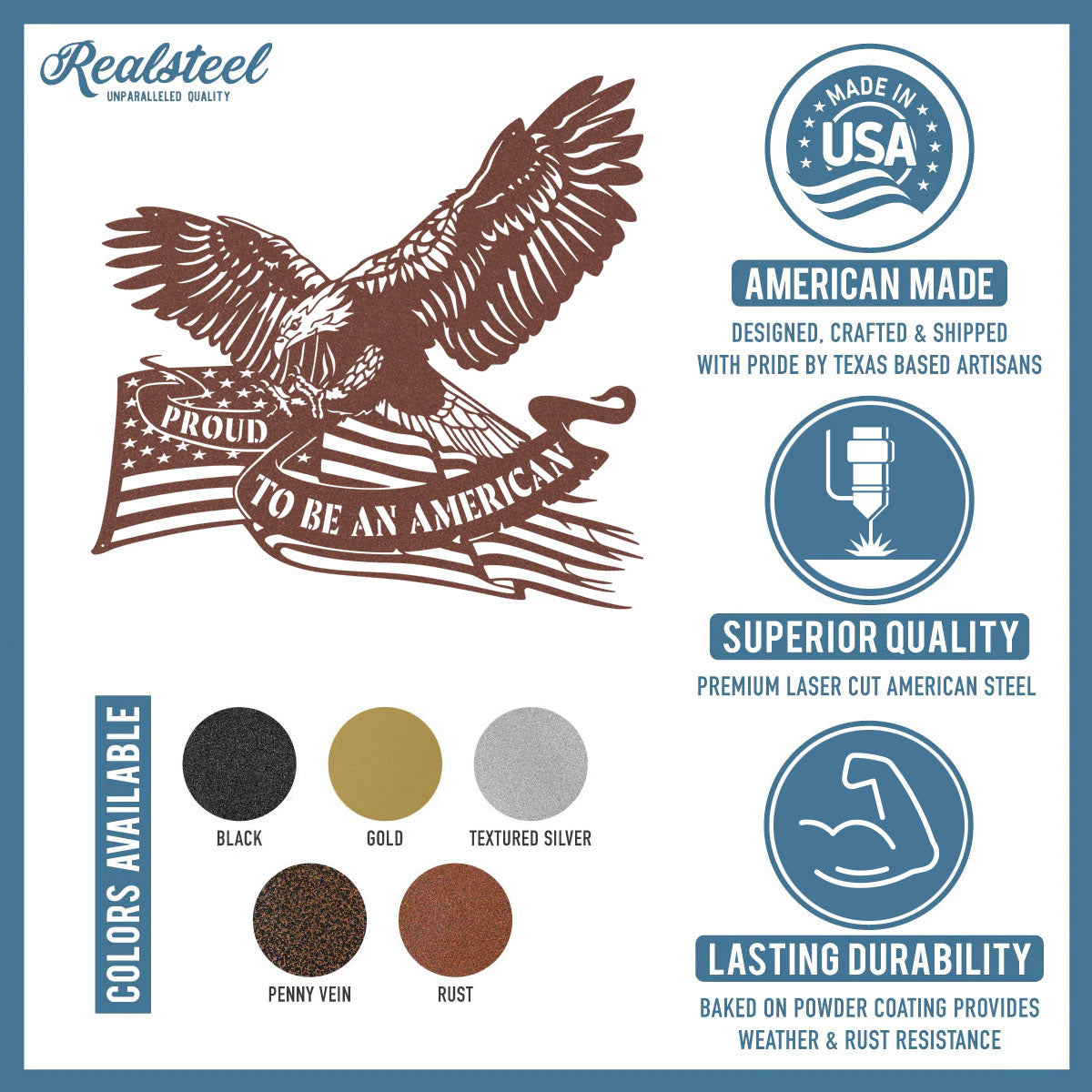 Proud To Be An American Eagle Patriotic Metal Wall Art - RealSteel Center