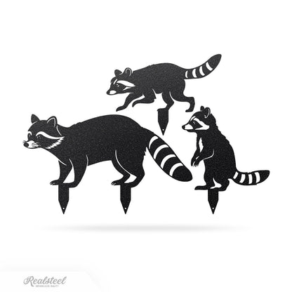 Garden Art - Raccoon Family 3 Pack Assorted / Black - RealSteel Center