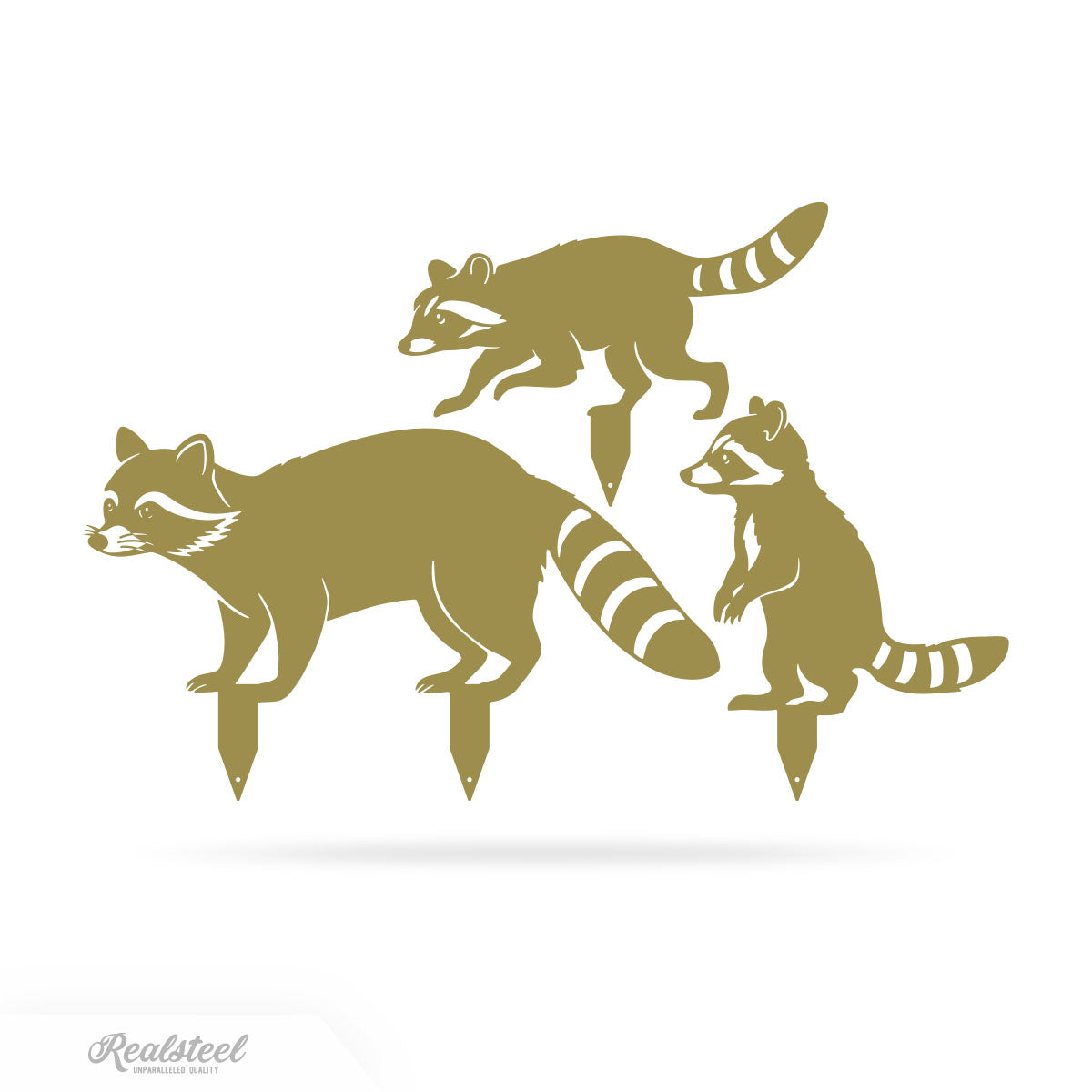 Garden Art - Raccoon Family 3 Pack Assorted / Gold - RealSteel Center