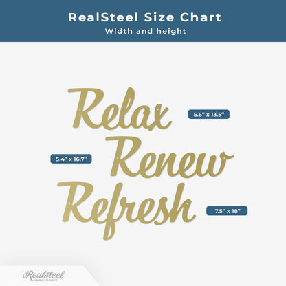 Relax Renew Refresh Metal Wall Art - Tranquil Bathroom Spa Décor - RealSteel Center