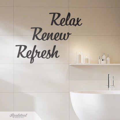 Relax Renew Refresh Metal Wall Art - Tranquil Bathroom Spa Décor - RealSteel Center