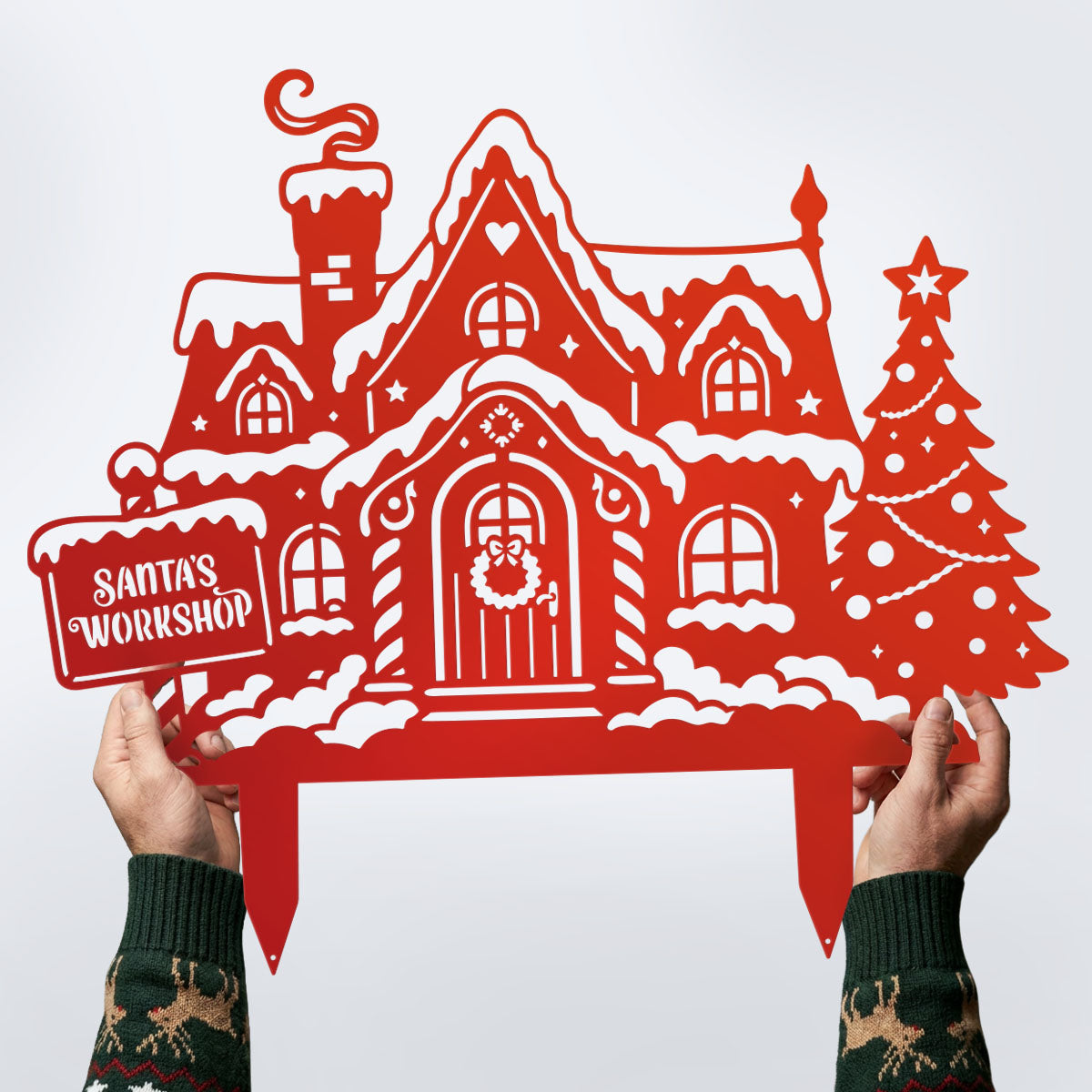 Garden Art - Santa's Workshop 3-Piece Metal Yard Stake Set | Christmas Outdoor Decor