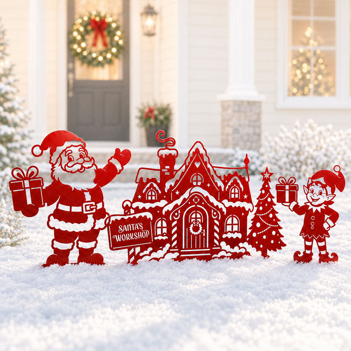 Garden Art - Santa's Workshop 3-Piece Metal Yard Stake Set | Christmas Outdoor Decor