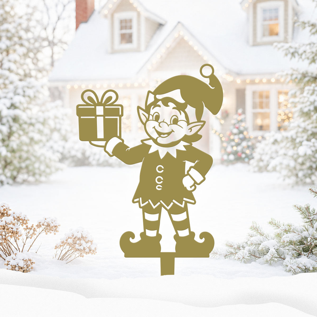 Garden Art - Santa's Workshop 3-Piece Metal Yard Stake Set | Christmas Outdoor Decor