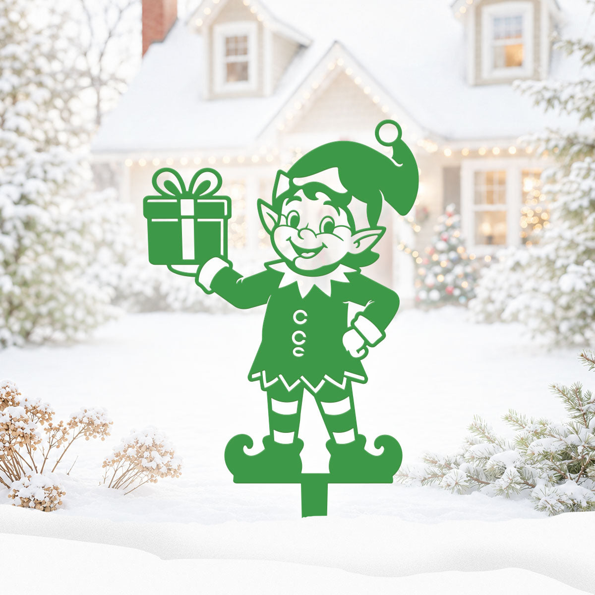 Garden Art - Santa's Workshop 3-Piece Metal Yard Stake Set | Christmas Outdoor Decor