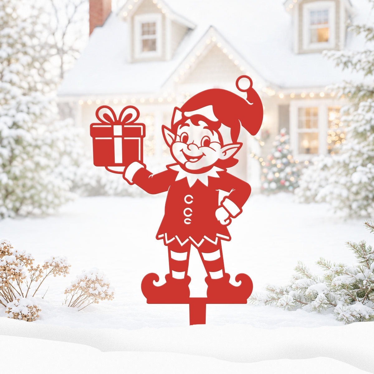 Garden Art - Santa's Workshop 3-Piece Metal Yard Stake Set | Christmas Outdoor Decor