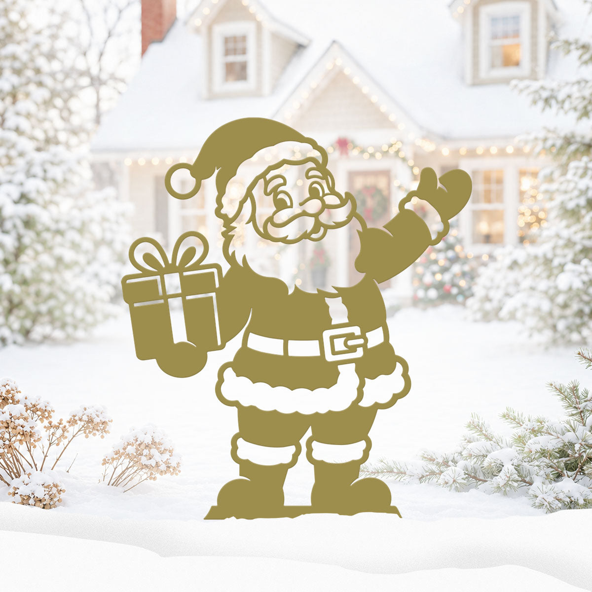 Garden Art - Santa's Workshop 3-Piece Metal Yard Stake Set | Christmas Outdoor Decor