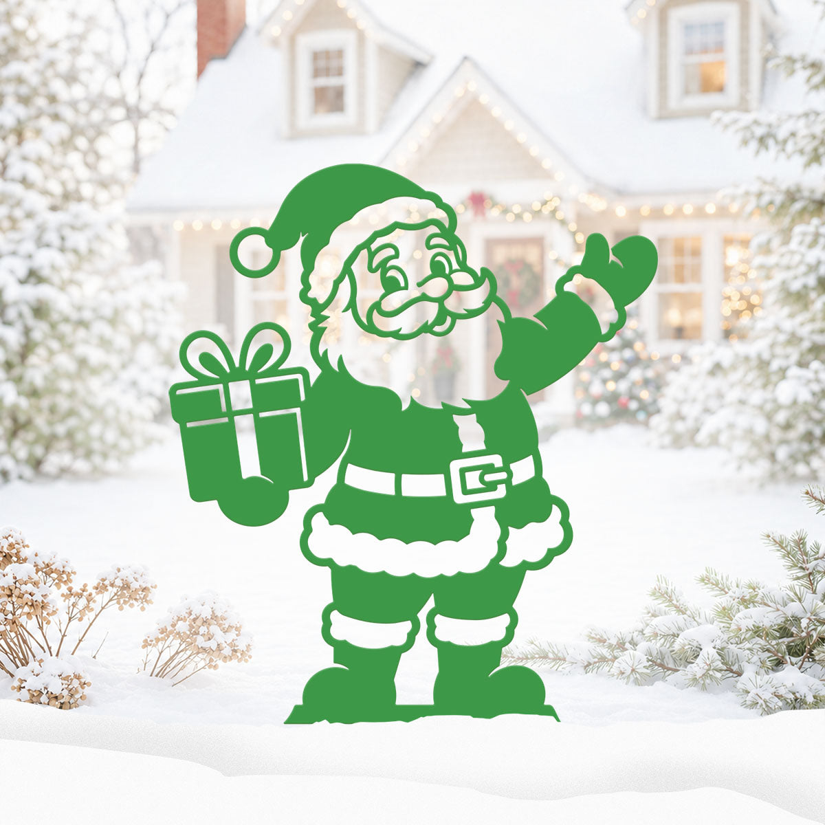 Garden Art - Santa's Workshop 3-Piece Metal Yard Stake Set | Christmas Outdoor Decor