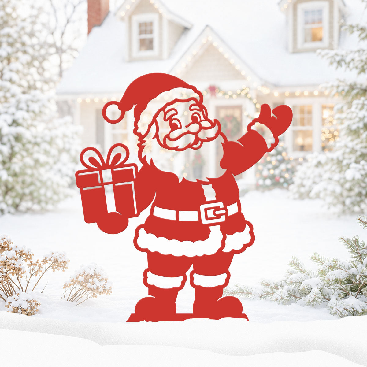 Garden Art - Santa's Workshop 3-Piece Metal Yard Stake Set | Christmas Outdoor Decor