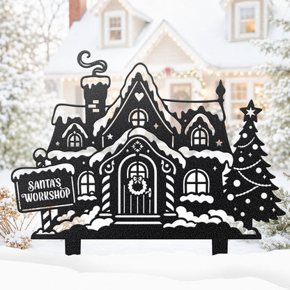 Garden Art - Santa's Workshop 3-Piece Metal Yard Stake Set | Christmas Outdoor Decor