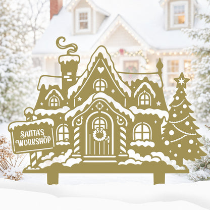 Garden Art - Santa's Workshop 3-Piece Metal Yard Stake Set | Christmas Outdoor Decor