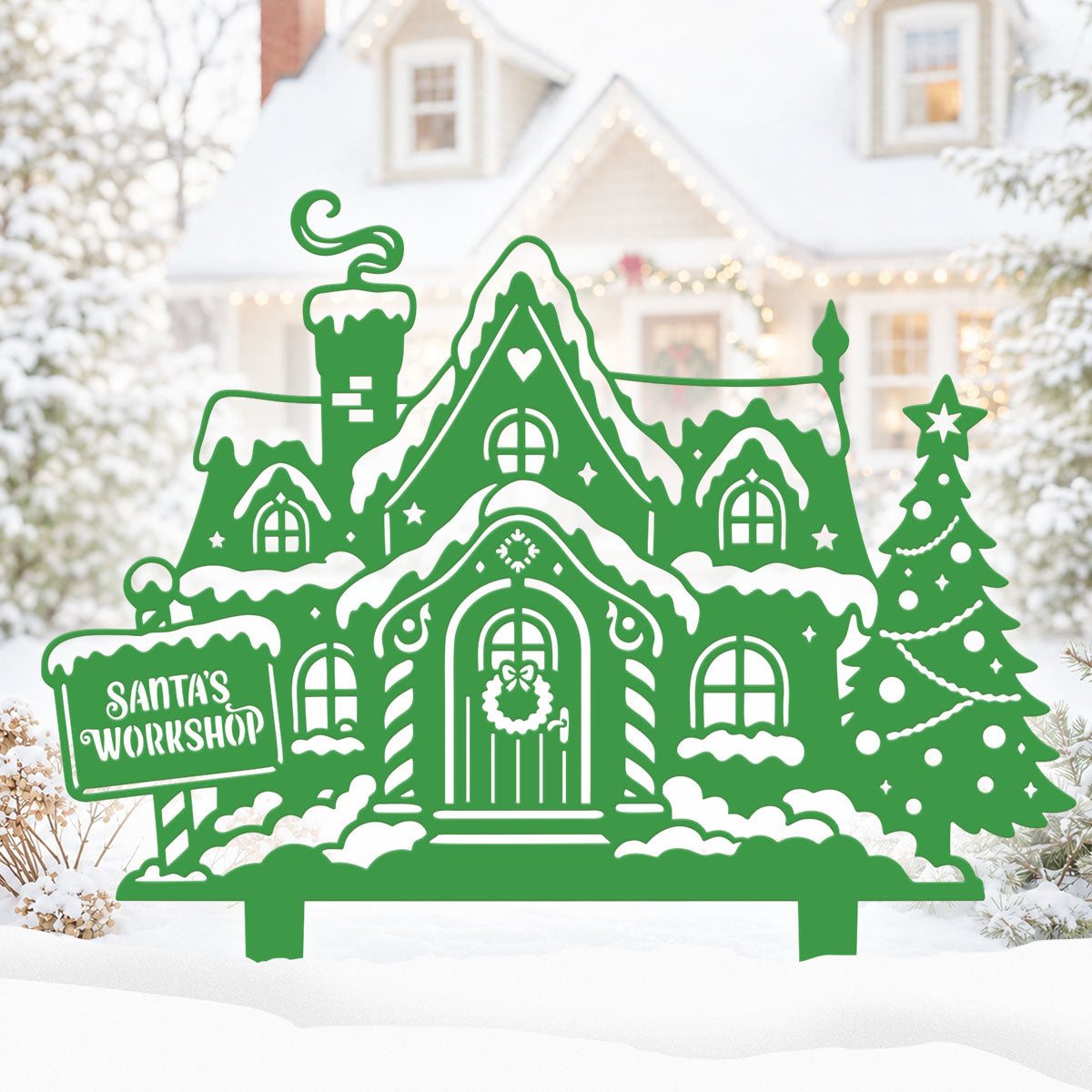 Garden Art - Santa's Workshop 3-Piece Metal Yard Stake Set | Christmas Outdoor Decor