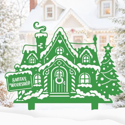 Garden Art - Santa's Workshop 3-Piece Metal Yard Stake Set | Christmas Outdoor Decor