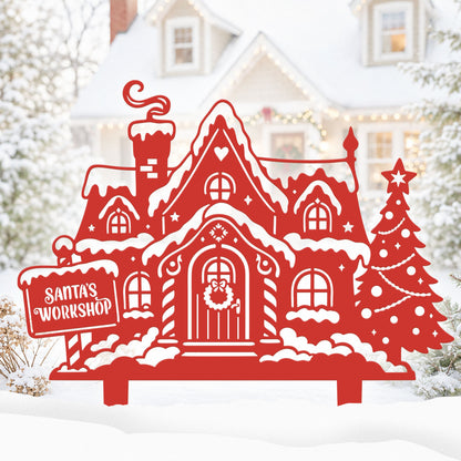 Garden Art - Santa's Workshop 3-Piece Metal Yard Stake Set | Christmas Outdoor Decor