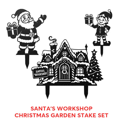 Garden Art - Santa's Workshop 3-Piece Metal Yard Stake Set | Christmas Outdoor Decor