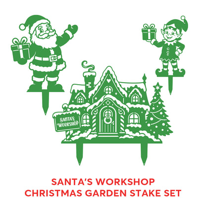 Garden Art - Santa's Workshop 3-Piece Metal Yard Stake Set | Christmas Outdoor Decor
